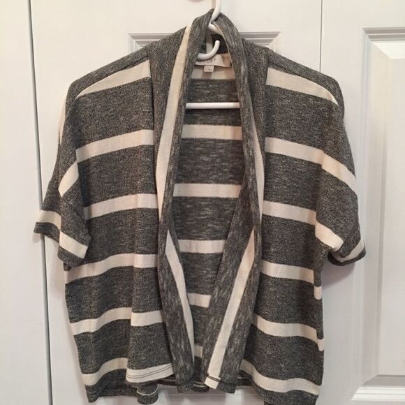 Loft Grey White Striped Short Sleeve Cardigan - Picture 4 of 5